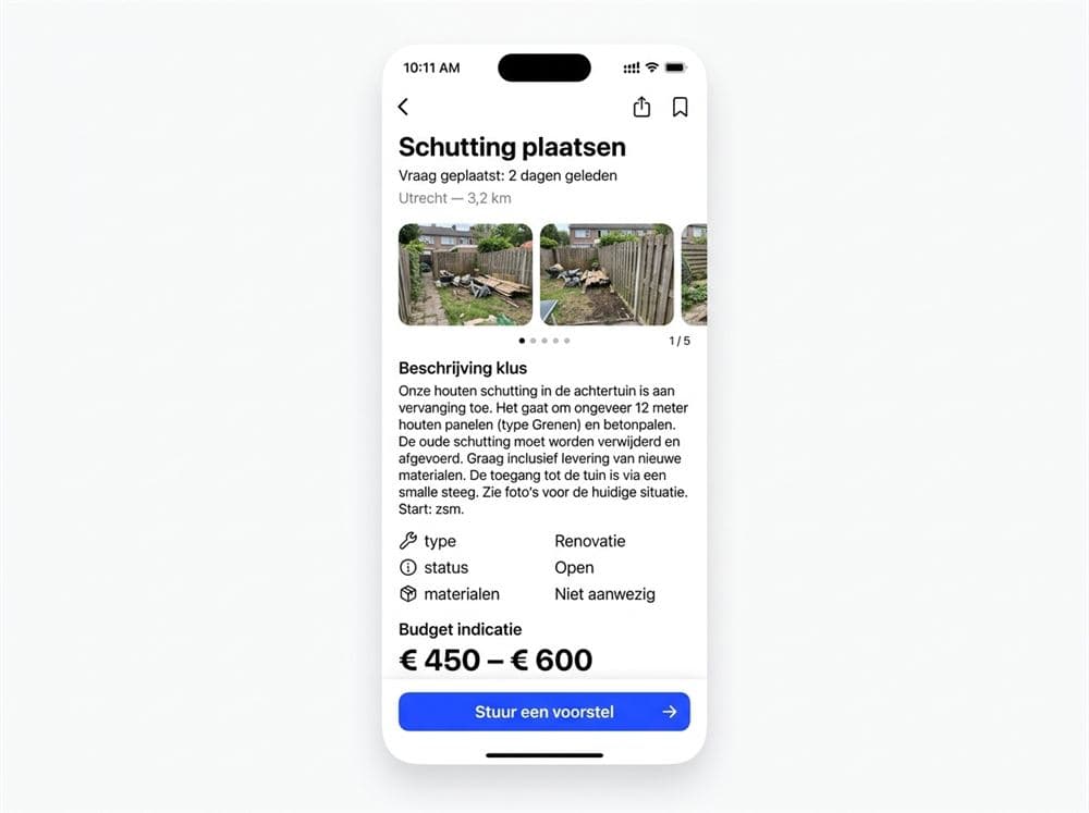 Klusdetail met foto's, omschrijving en prijsindicatie