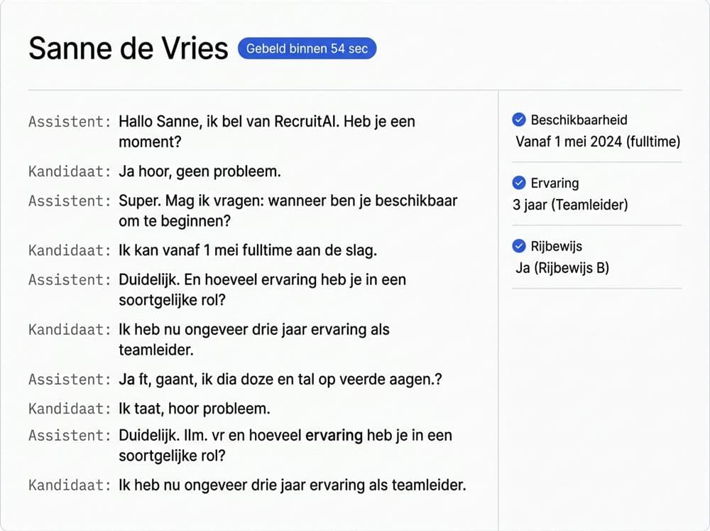 Detailweergave van een gesprek met transcript en uitgelezen velden
